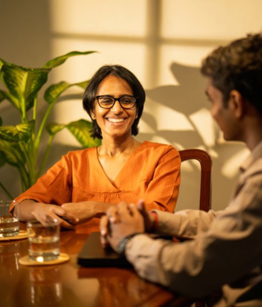 Two colleagues discussing and chatting
